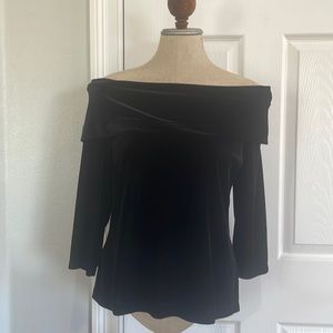 New York & company stretch top off the shoulder velvet 3/4 sleeve women’s size M